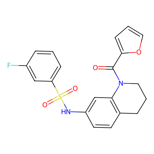 3-fluoro-N-[1-(furan-2-carbonyl)-1,2,3,4-tetrahydroquinolin-7-yl]benzene-1-sulfonamide structure