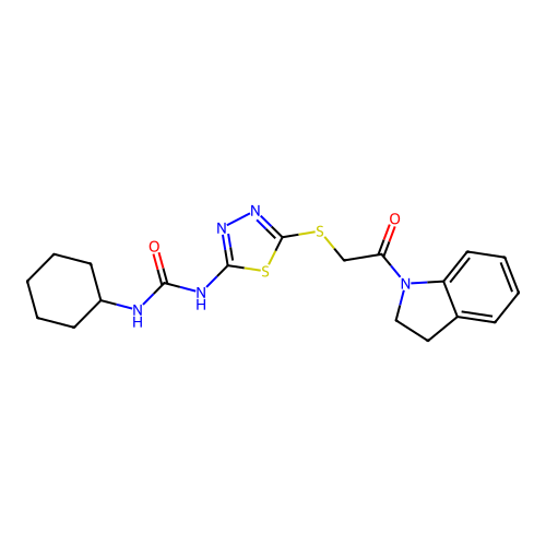 1-Cyclohexyl-3-(5-((2-(indolin-1-yl)-2-oxoethyl)thio)-1,3,4-thiadiazol-2-yl)urea structure