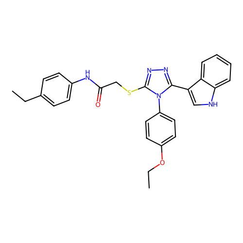 2-{[4-(4-ethoxyphenyl)-5-(1H-indol-3-yl)-4H-1,2,4-triazol-3-yl]sulfanyl}-N-(4-ethylphenyl)acetamide structure