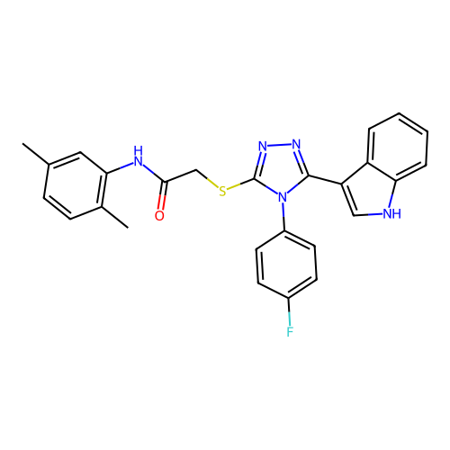 N-(2,5-dimethylphenyl)-2-{[4-(4-fluorophenyl)-5-(1H-indol-3-yl)-4H-1,2,4-triazol-3-yl]sulfanyl}acetamide structure