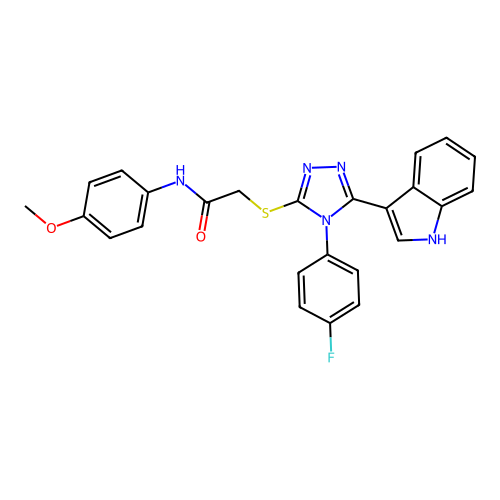 2-{[4-(4-fluorophenyl)-5-(1H-indol-3-yl)-4H-1,2,4-triazol-3-yl]sulfanyl}-N-(4-methoxyphenyl)acetamide structure