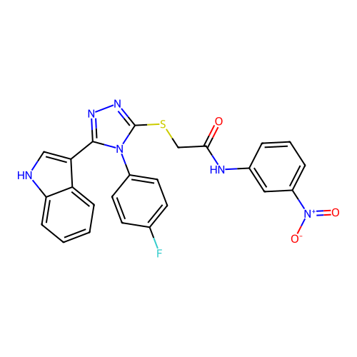 2-{[4-(4-fluorophenyl)-5-(1H-indol-3-yl)-4H-1,2,4-triazol-3-yl]sulfanyl}-N-(3-nitrophenyl)acetamide structure