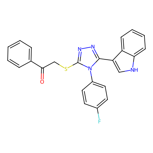 2-{[4-(4-fluorophenyl)-5-(1H-indol-3-yl)-4H-1,2,4-triazol-3-yl]sulfanyl}-1-phenylethan-1-one structure