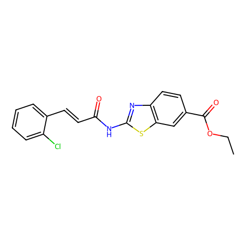 (E)-ethyl 2-(3-(2-chlorophenyl)acrylamido)benzo[d]thiazole-6-carboxylate structure