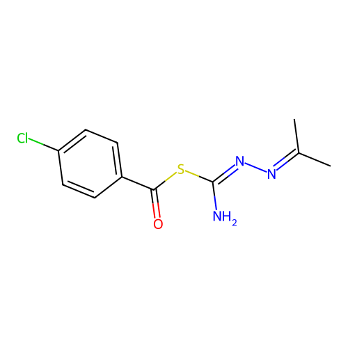 S-[(E)-N'-(propan-2-ylideneamino)carbamimidoyl] 4-chlorobenzenecarbothioate structure