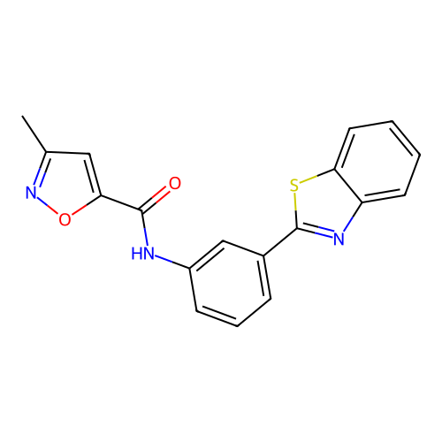 N-[3-(1,3-benzothiazol-2-yl)phenyl]-3-methyl-1,2-oxazole-5-carboxamide structure