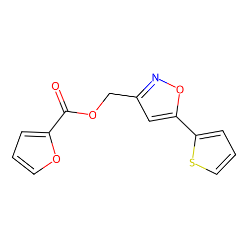(5-(Thiophen-2-yl)isoxazol-3-yl)methyl furan-2-carboxylate structure