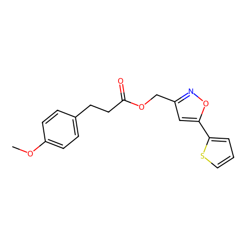 (5-(Thiophen-2-yl)isoxazol-3-yl)methyl 3-(4-methoxyphenyl)propanoate structure