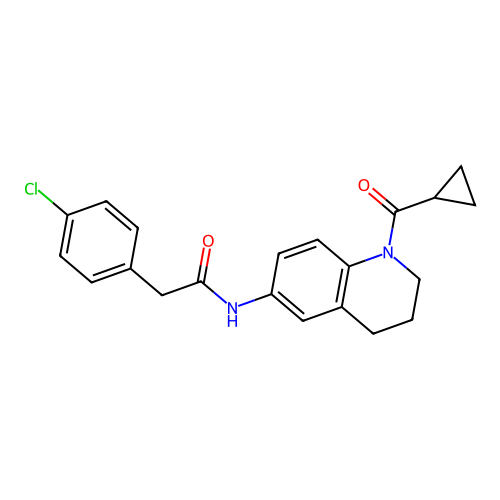 2-(4-chlorophenyl)-N-(1-cyclopropanecarbonyl-1,2,3,4-tetrahydroquinolin-6-yl)acetamide structure