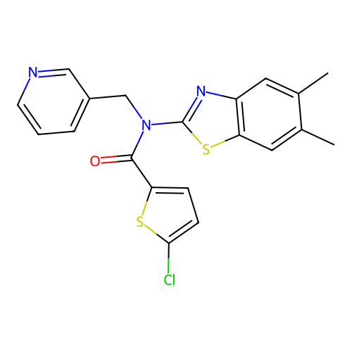 5-chloro-N-(5,6-dimethyl-1,3-benzothiazol-2-yl)-N-[(pyridin-3-yl)methyl]thiophene-2-carboxamide structure