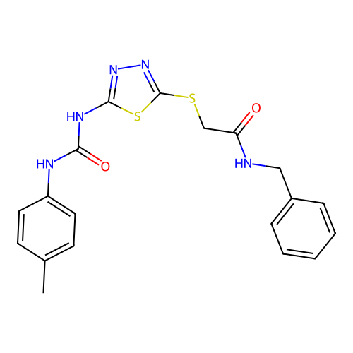 N-benzyl-2-((5-(3-(p-tolyl)ureido)-1,3,4-thiadiazol-2-yl)thio)acetamide structure