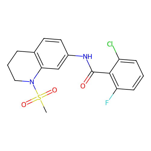 2-chloro-6-fluoro-N-(1-methylsulfonyl-3,4-dihydro-2H-quinolin-7-yl)benzamide structure