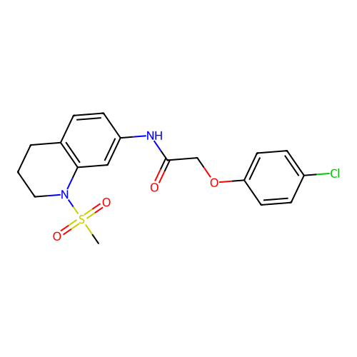 2-(4-chlorophenoxy)-N-(1-methylsulfonyl-3,4-dihydro-2H-quinolin-7-yl)acetamide structure