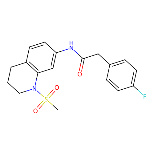 2-(4-fluorophenyl)-N-(1-methylsulfonyl-3,4-dihydro-2H-quinolin-7-yl)acetamide structure