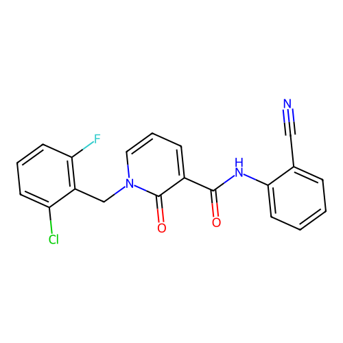 1-[(2-chloro-6-fluorophenyl)methyl]-N-(2-cyanophenyl)-2-oxo-1,2-dihydropyridine-3-carboxamide structure