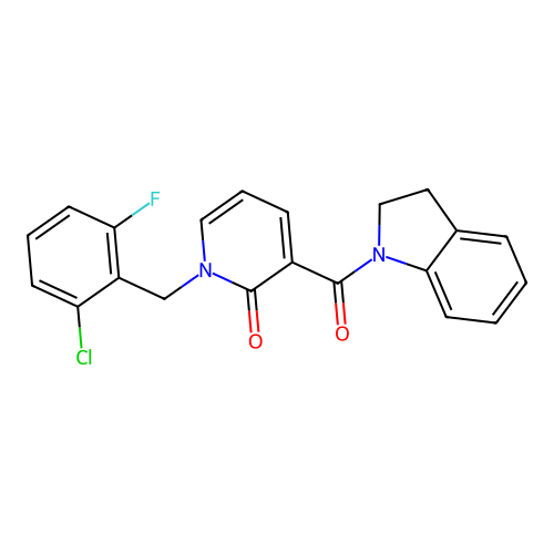 1-(2-chloro-6-fluorobenzyl)-3-(indoline-1-carbonyl)pyridin-2(1H)-one structure
