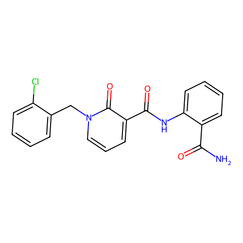 N-(2-carbamoylphenyl)-1-(2-chlorobenzyl)-2-oxo-1,2-dihydropyridine-3-carboxamide structure
