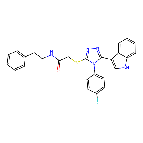 2-{[4-(4-fluorophenyl)-5-(1H-indol-3-yl)-4H-1,2,4-triazol-3-yl]sulfanyl}-N-(2-phenylethyl)acetamide structure