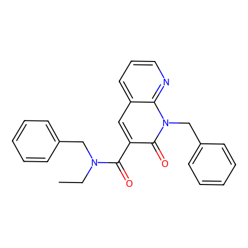 N,1-dibenzyl-N-ethyl-2-oxo-1,2-dihydro-1,8-naphthyridine-3-carboxamide structure