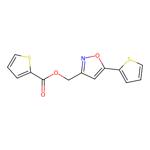 (5-(Thiophen-2-yl)isoxazol-3-yl)methyl thiophene-2-carboxylate structure