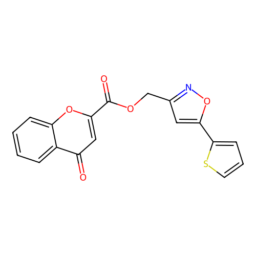 (5-(thiophen-2-yl)isoxazol-3-yl)methyl 4-oxo-4H-chromene-2-carboxylate structure