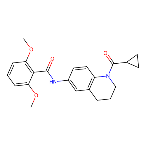 N-[1-(cyclopropanecarbonyl)-3,4-dihydro-2H-quinolin-6-yl]-2,6-dimethoxybenzamide structure