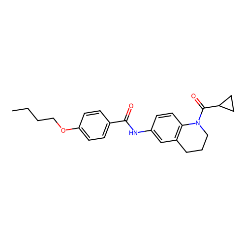4-butoxy-N-(1-cyclopropanecarbonyl-1,2,3,4-tetrahydroquinolin-6-yl)benzamide structure