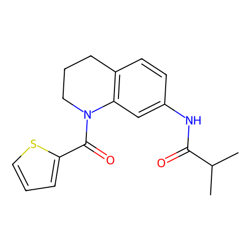 N-(1-(thiophene-2-carbonyl)-1,2,3,4-tetrahydroquinolin-7-yl)isobutyramide structure