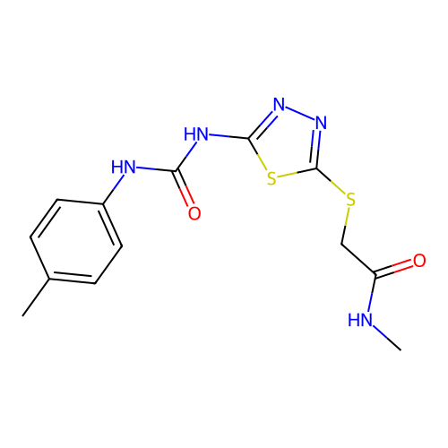 N-methyl-2-((5-(3-(p-tolyl)ureido)-1,3,4-thiadiazol-2-yl)thio)acetamide structure
