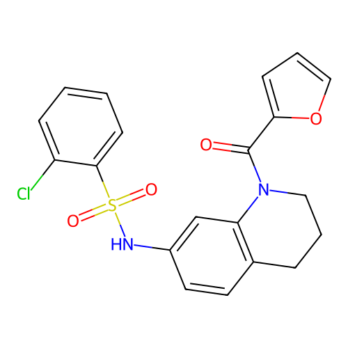 2-chloro-N-[1-(furan-2-carbonyl)-1,2,3,4-tetrahydroquinolin-7-yl]benzene-1-sulfonamide structure