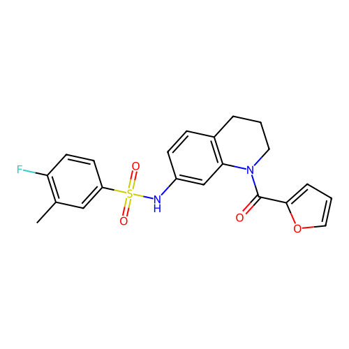 4-fluoro-N-[1-(furan-2-carbonyl)-1,2,3,4-tetrahydroquinolin-7-yl]-3-methylbenzene-1-sulfonamide structure