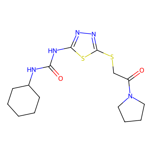 1-cyclohexyl-3-(5-((2-oxo-2-(pyrrolidin-1-yl)ethyl)thio)-1,3,4-thiadiazol-2-yl)urea structure