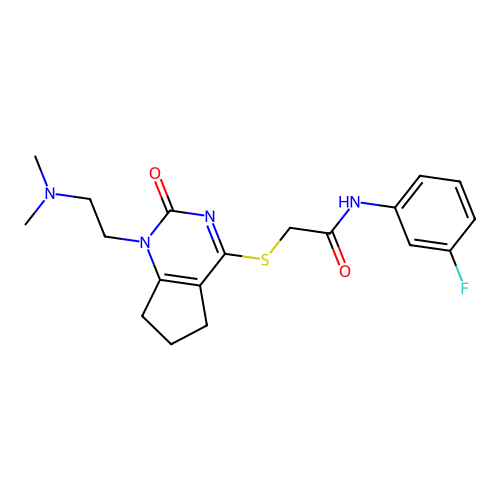 2-({1-[2-(dimethylamino)ethyl]-2-oxo-1H,2H,5H,6H,7H-cyclopenta[d]pyrimidin-4-yl}sulfanyl)-N-(3-fluorophenyl)acetamide structure