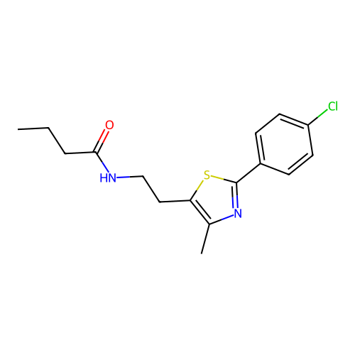 N-{2-[2-(4-chlorophenyl)-4-methyl-1,3-thiazol-5-yl]ethyl}butanamide structure