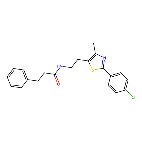 N-{2-[2-(4-chlorophenyl)-4-methyl-1,3-thiazol-5-yl]ethyl}-3-phenylpropanamide structure