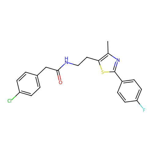 2-(4-chlorophenyl)-N-{2-[2-(4-fluorophenyl)-4-methyl-1,3-thiazol-5-yl]ethyl}acetamide structure