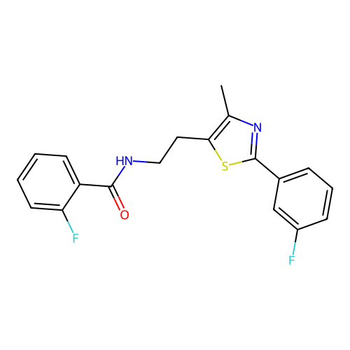 2-fluoro-N-{2-[2-(3-fluorophenyl)-4-methyl-1,3-thiazol-5-yl]ethyl}benzamide structure