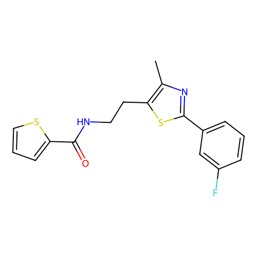 N-{2-[2-(3-fluorophenyl)-4-methyl-1,3-thiazol-5-yl]ethyl}thiophene-2-carboxamide structure