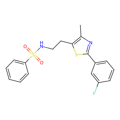 N-{2-[2-(3-fluorophenyl)-4-methyl-1,3-thiazol-5-yl]ethyl}benzenesulfonamide structure