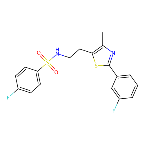 4-fluoro-N-{2-[2-(3-fluorophenyl)-4-methyl-1,3-thiazol-5-yl]ethyl}benzene-1-sulfonamide structure