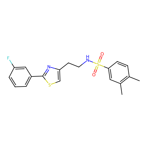 N-(2-(2-(3-fluorophenyl)thiazol-4-yl)ethyl)-3,4-dimethylbenzenesulfonamide structure