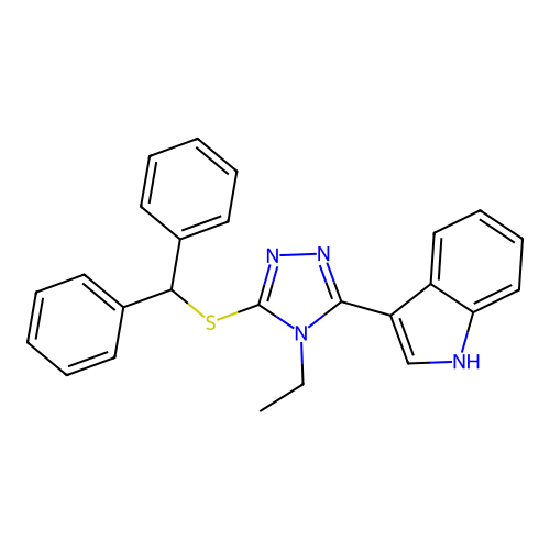 3-(5-(benzhydrylthio)-4-ethyl-4H-1,2,4-triazol-3-yl)-1H-indole structure