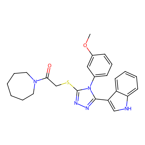 1-(azepan-1-yl)-2-{[5-(1H-indol-3-yl)-4-(3-methoxyphenyl)-4H-1,2,4-triazol-3-yl]sulfanyl}ethan-1-one structure