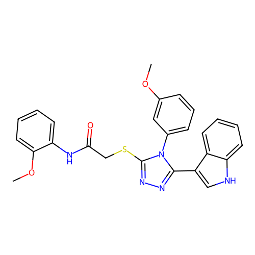 2-{[5-(1H-indol-3-yl)-4-(3-methoxyphenyl)-4H-1,2,4-triazol-3-yl]sulfanyl}-N-(2-methoxyphenyl)acetamide structure