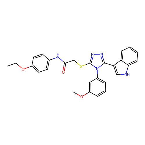 N-(4-ethoxyphenyl)-2-{[5-(1H-indol-3-yl)-4-(3-methoxyphenyl)-4H-1,2,4-triazol-3-yl]sulfanyl}acetamide structure