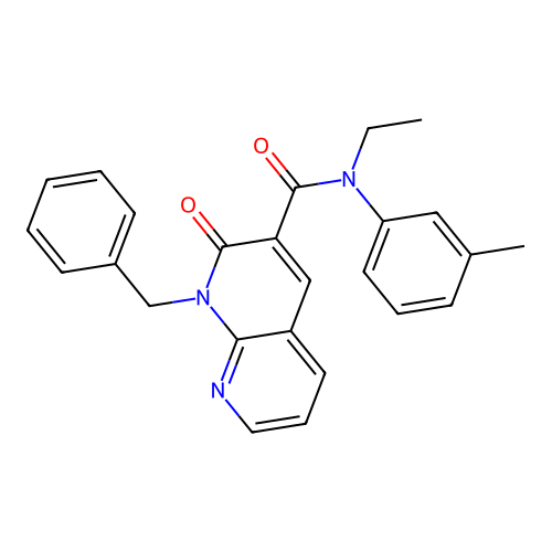 1-benzyl-N-ethyl-2-oxo-N-(m-tolyl)-1,2-dihydro-1,8-naphthyridine-3-carboxamide structure