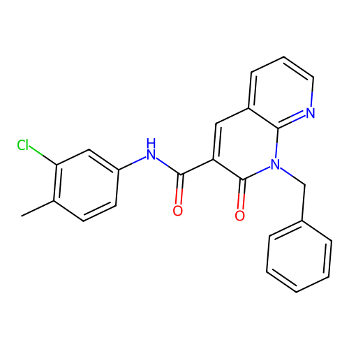 1-benzyl-N-(3-chloro-4-methylphenyl)-2-oxo-1,2-dihydro-1,8-naphthyridine-3-carboxamide structure