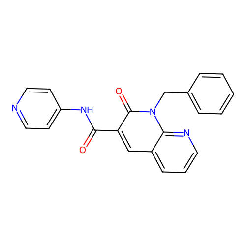 1-benzyl-2-oxo-N-(pyridin-4-yl)-1,2-dihydro-1,8-naphthyridine-3-carboxamide structure