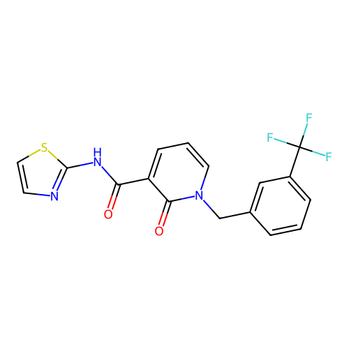 2-oxo-N-(1,3-thiazol-2-yl)-1-{[3-(trifluoromethyl)phenyl]methyl}-1,2-dihydropyridine-3-carboxamide structure