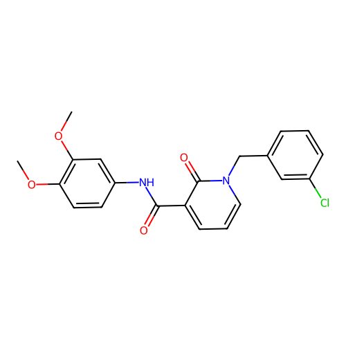1-[(3-chlorophenyl)methyl]-N-(3,4-dimethoxyphenyl)-2-oxo-1,2-dihydropyridine-3-carboxamide structure